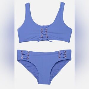 EUC Raisins Girls Newport Solid Lace-Up Swimsuit 2-Piece Set